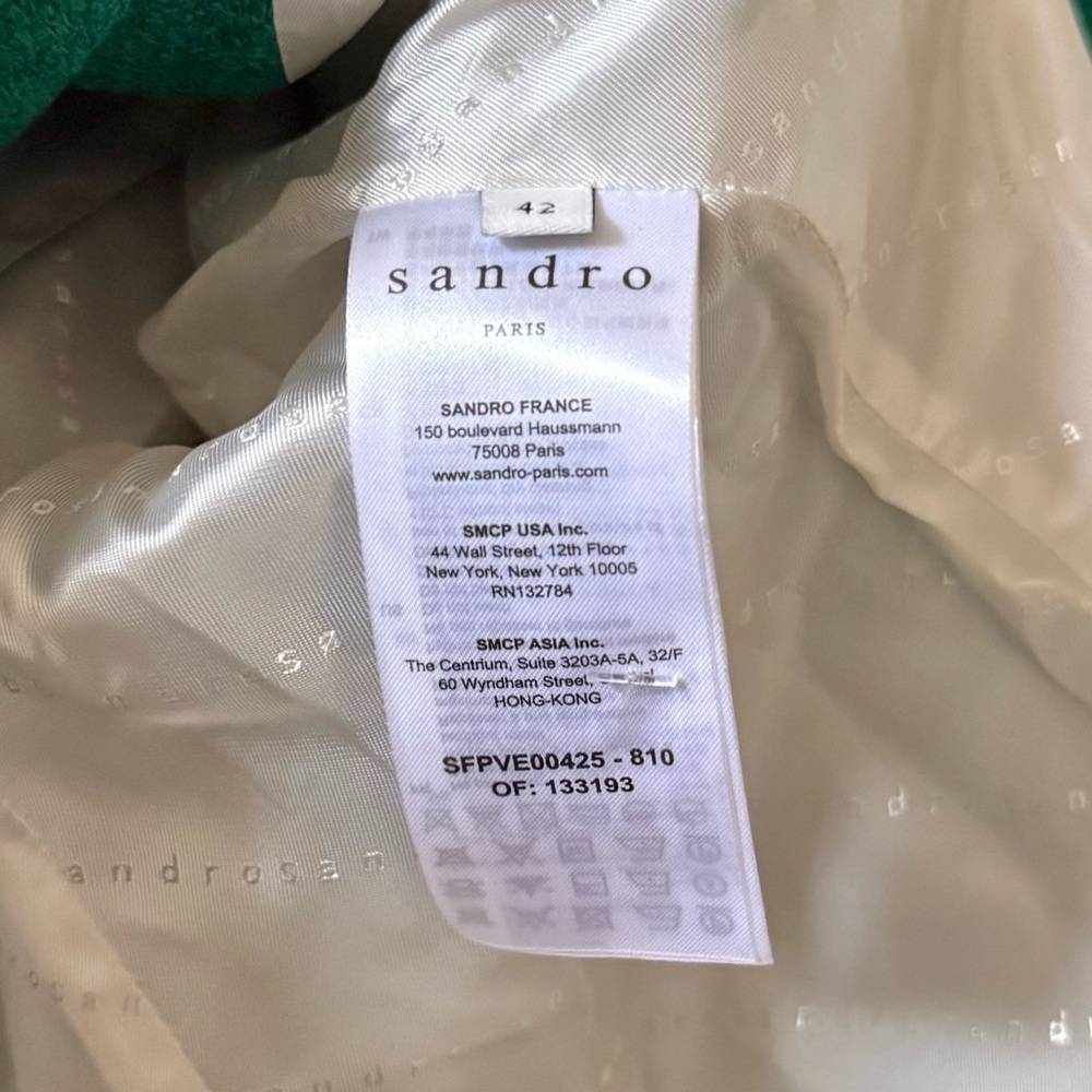 SANDRO Jacy Tweed Double Breasted Blazer Emerald Green Sz 42 EU / US 10 - Picture 10 of 11